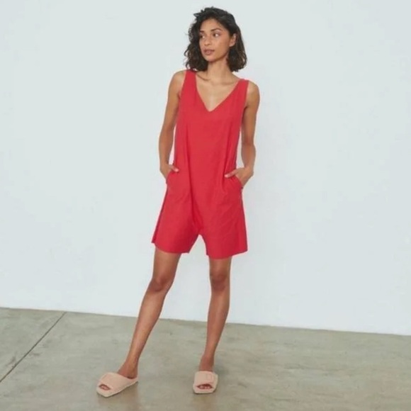 SOLD!!!! Lunya Women's White AND Grey Cotton Pajama Romper/Jumpsuit, S - Picture 3 of 4